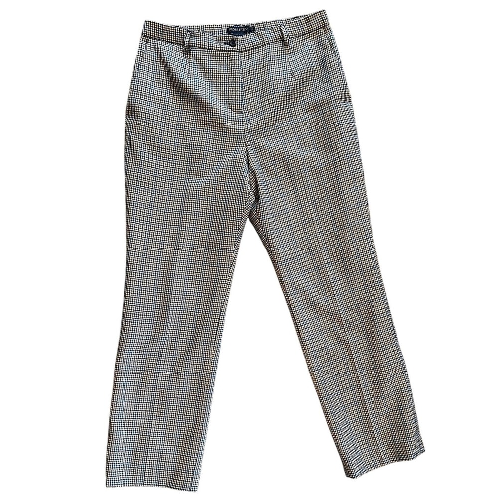 Pendleton Petite 12 Houndstooth Pants Blue Tan Pattern‎